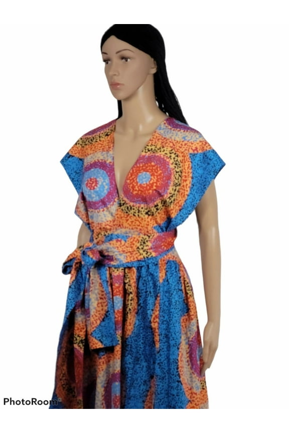 Women Sexy African Dress Long Maxi Dress V-Neck Multi-Way Dress Pleated Dress Floral Print