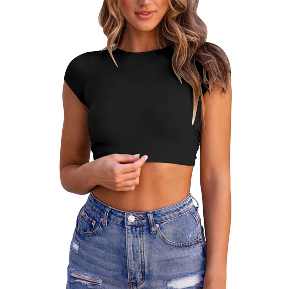 Women Sexy Backless Crop Tee Summer Casual Slim Fit Crewneck Short Sleeve Fashion Tops Shirt Comfortable Stylish