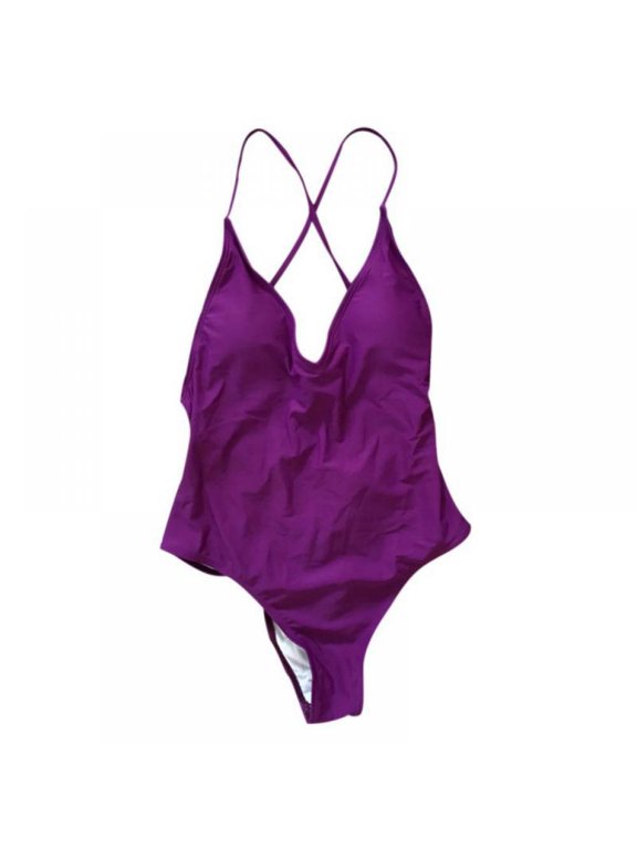 Women Sexy Backless One Piece Swimsuit Solid Bathing Suits Swimwear Padded Beachwear