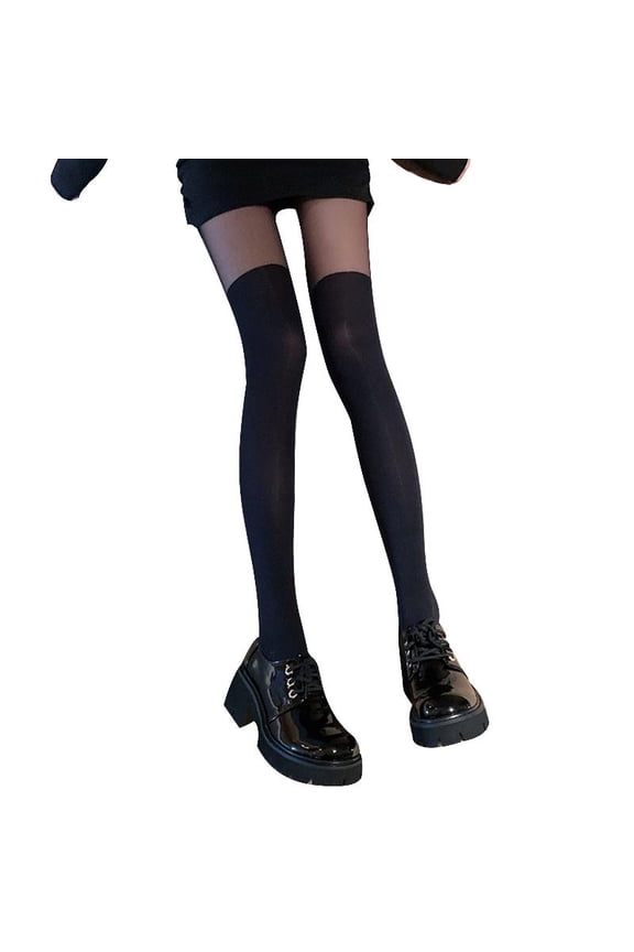 Women Sexy Black Stylish Tinted Sheer False High Stocking Pantyhose Slim Tights