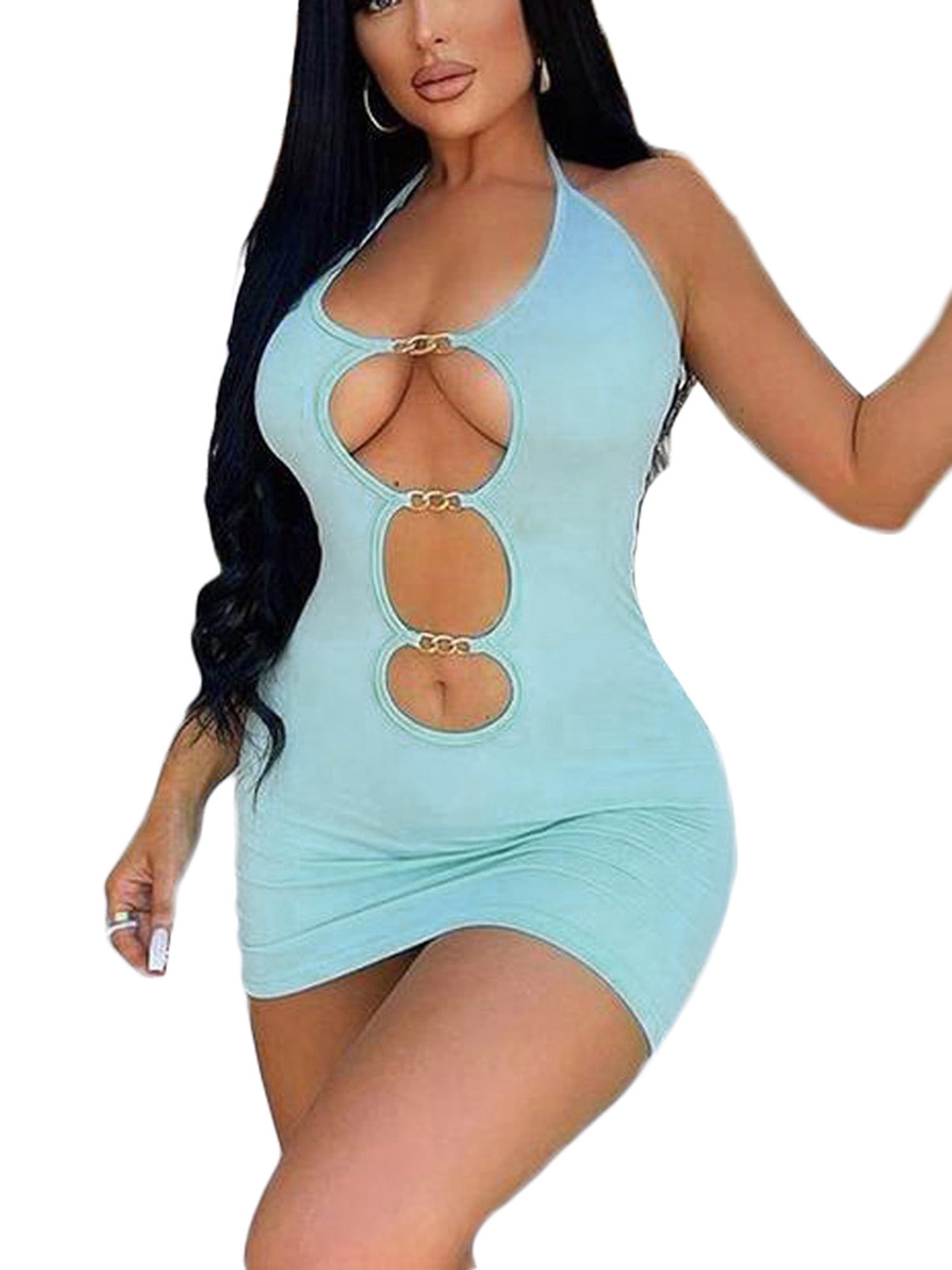Womans Sexy Bodycon Mini Dress Backless Halter Neck Short Dresses Party  Clubwear