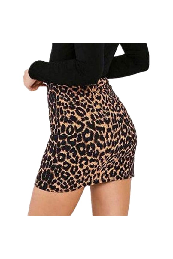 Women Sexy Bodycon Pencil Skirt, Leopard Print High Waist Mini Party Wear Short Dress