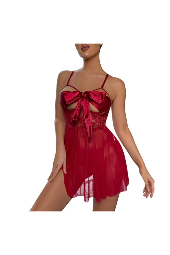 Women Sexy Bodysuit Self Knot Front Floral Lace Teddy One Piece Babydoll Naughty Lingerie