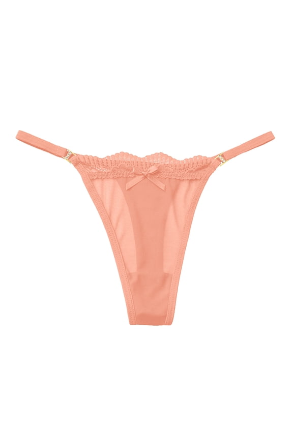 Women Bow Knot Panties Mesh Full Sheer Lace Seamless Thong Panties Silk G String Panties for Women