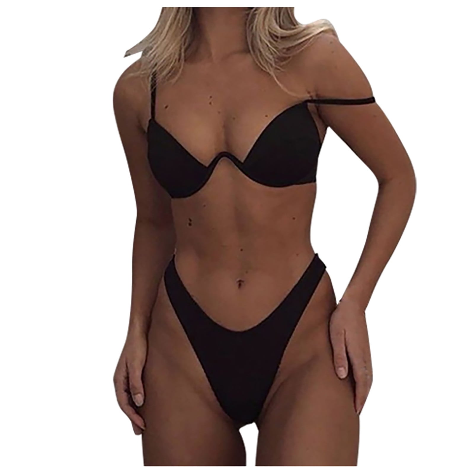  MOSHENGQI Women Sexy Brazilian Bikini 2 Piece Spaghetti Strap  Top Thong Swimsuit Bathing Suit(S,Fluorescent Black) : Clothing, Shoes &  Jewelry