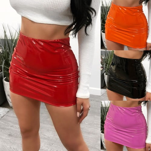 Women Sexy Bright leather Bodycon Slim Micro Mini Skirt Evening Party Clubwear
