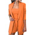 thumbnail image 1 of Women Sexy Bussiness Outfits 3 Piece Open Front Button Blazers + Crop Tops + Belted Shorts Casual Comfy Elegant Suit Sets, 1 of 6