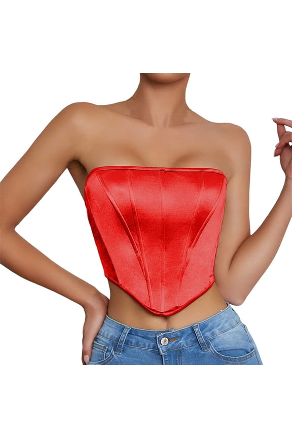 Women Sexy Bustier Corset Top Lace Off Shoulder Vintage Sleevesless Tank Top Party Clubwear,Color:RD1