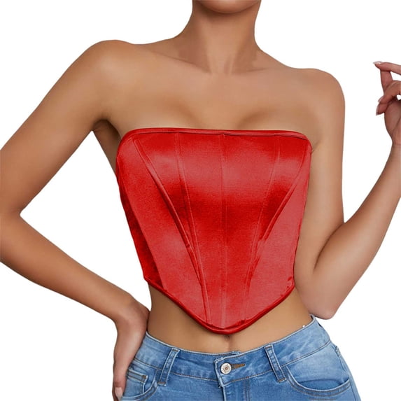 Women Sexy Bustier Corset Top Lace Off Shoulder Vintage Sleevesless Tank Top Party Clubwear,Color:RD3