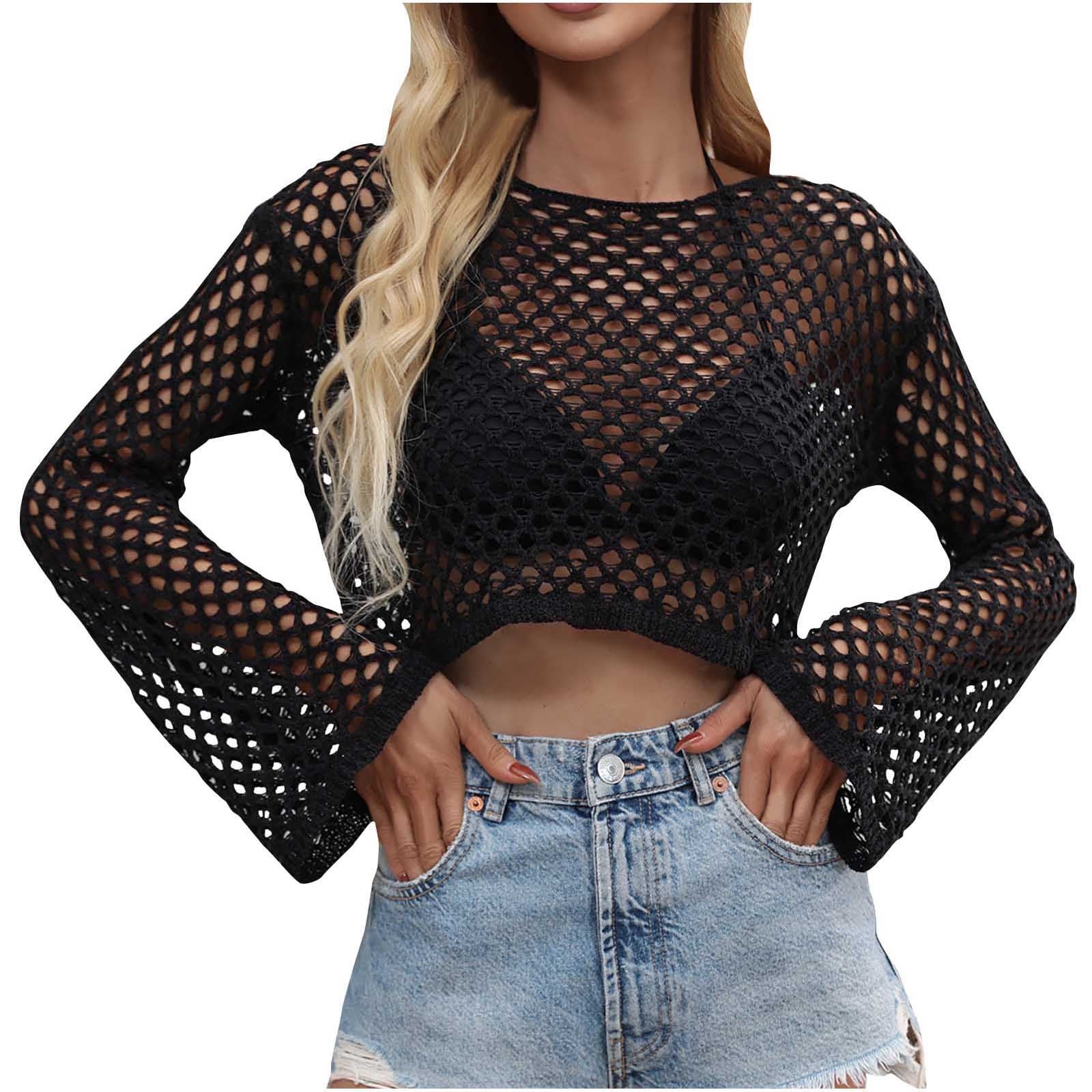 Women Sexy Casual Hollow Going Out Tops Long Sleeve Round Neck