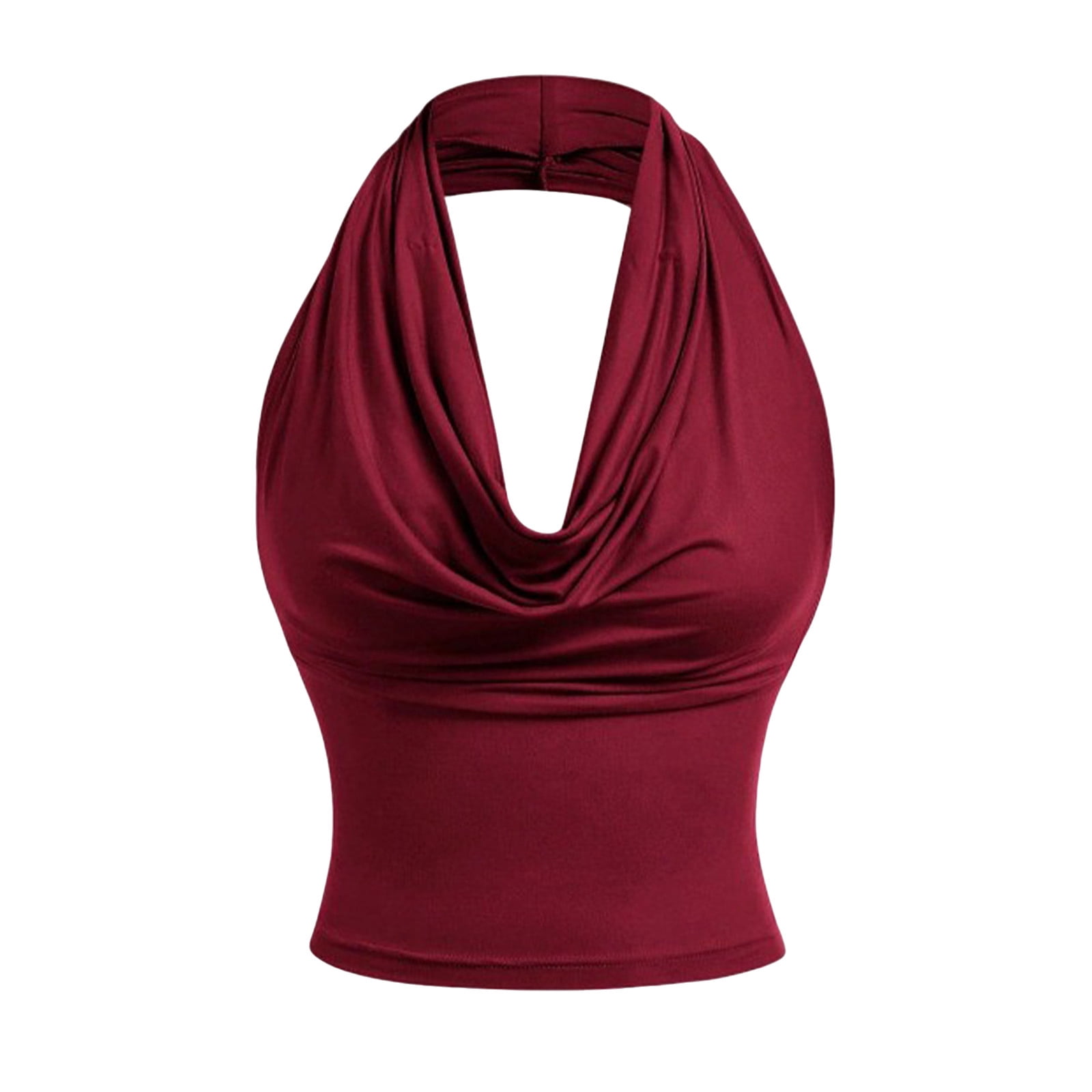 Women Sexy Cowl Neck Halter Crop Top Y2k Backless Flowy Summer Going — free download