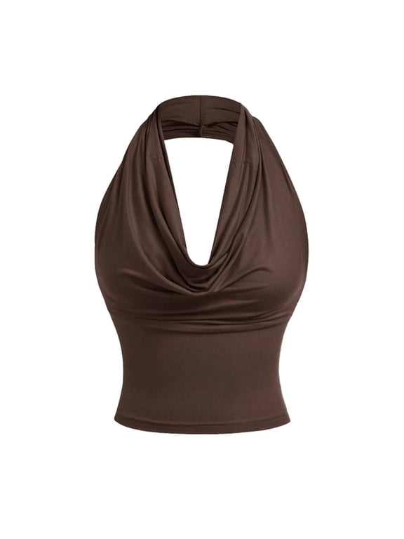 Women Sexy Cowl Neck Halter Crop Top Y2k Backless Flowy Summer Going Out Tops Womens Cowl Neck Tops