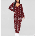 thumbnail image 1 of Women Sexy Deep V Neck Christmas Jumpsuit Long Sleeve One Piece Bodycon Rompers Overall Sleepwear, 1 of 4