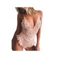 thumbnail image 1 of Women Sexy Deep V Neck Eyelash Lace Bodysuit Lingerie, 1 of 7