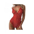 thumbnail image 1 of Women Sexy Deep V Neck Eyelash Lace Bodysuit Lingerie, 1 of 5