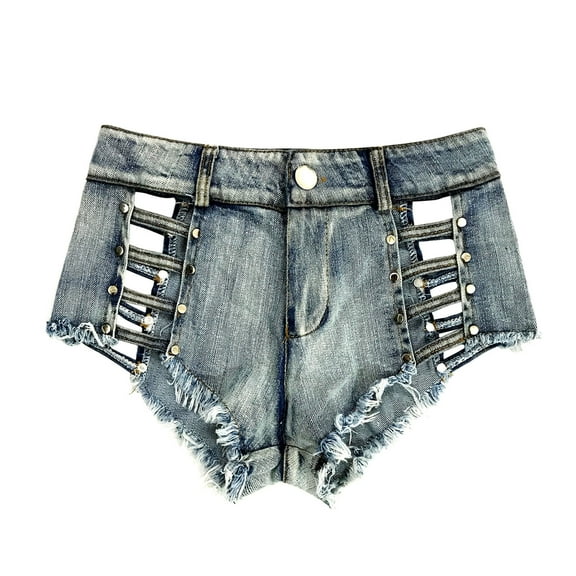 Women Sexy Denim Cut Off Shorts Low/High Waist Distressed Ripped Jean Shorts Summer Beach Lace Up Hot Jeans Clubwear