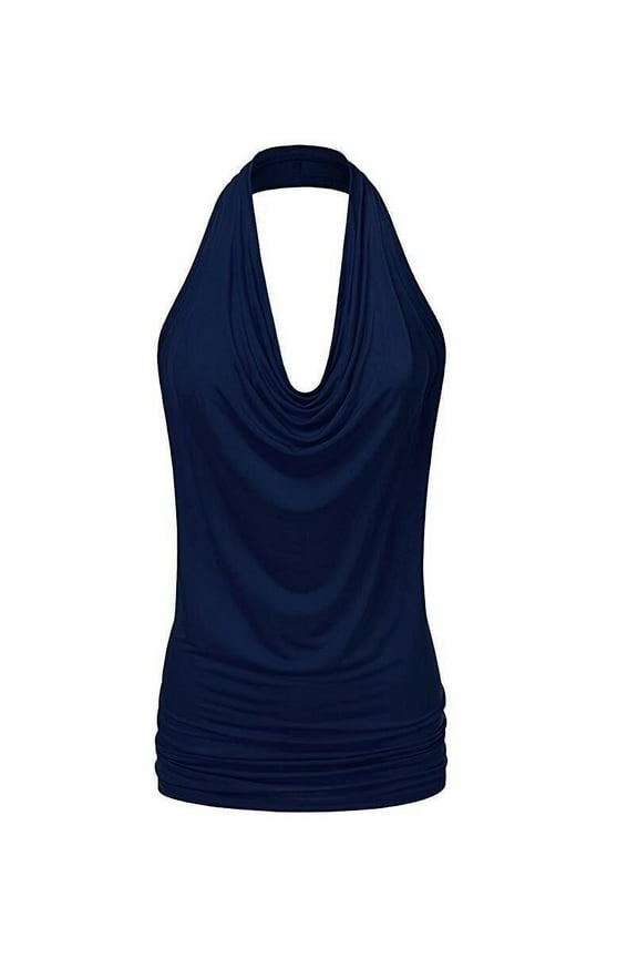 Women Sexy Drape Cowl Neck Tank Blouse Backless Sleeveless Vest Tops - Polyester Material, Suitable for Casual & Office Wear