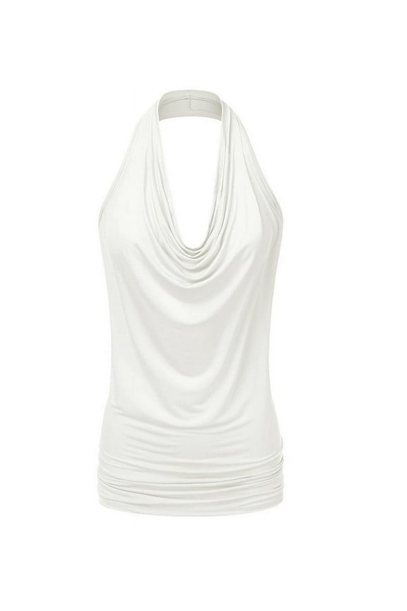 Women Sexy Drape Cowl Neck Tank Blouse Backless Sleeveless Vest Tops - Polyester Material, Suitable for Casual & Office Wear