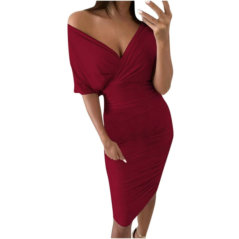 Slim V Neck Short Sleeve Bodycon Dress Slim V Neck Short Sleeve Bodycon Dress