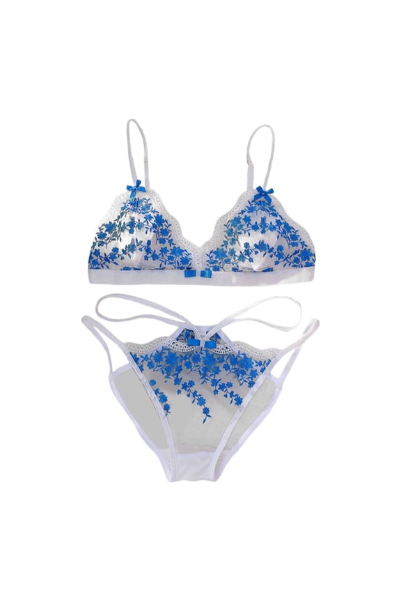 Women Sexy Triangle Cup French Bra Set Raised Dot Embroidery Big Chest Small No Underwire Sexy Underwear