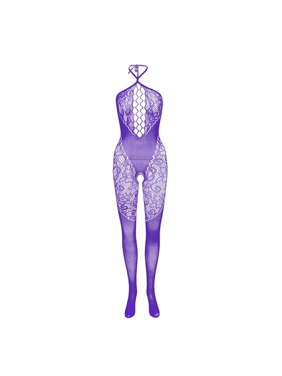 Women Sexy Halter Lingerie Fishnet Bodystocking Underwear Nightwear Chemises Bodysuits Garter