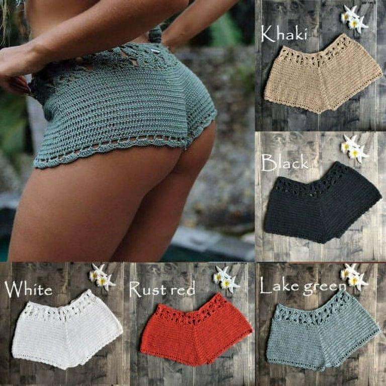Women Sexy High Waisted Short Mini Knitted Crochet Slim Beach Shorts Hot  Pants 