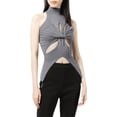 thumbnail image 1 of Women Sexy Hollow Out Twist Front Knitted Tank Tops Sleeveless High Neck Cut Out Sweater Vest, 1 of 2