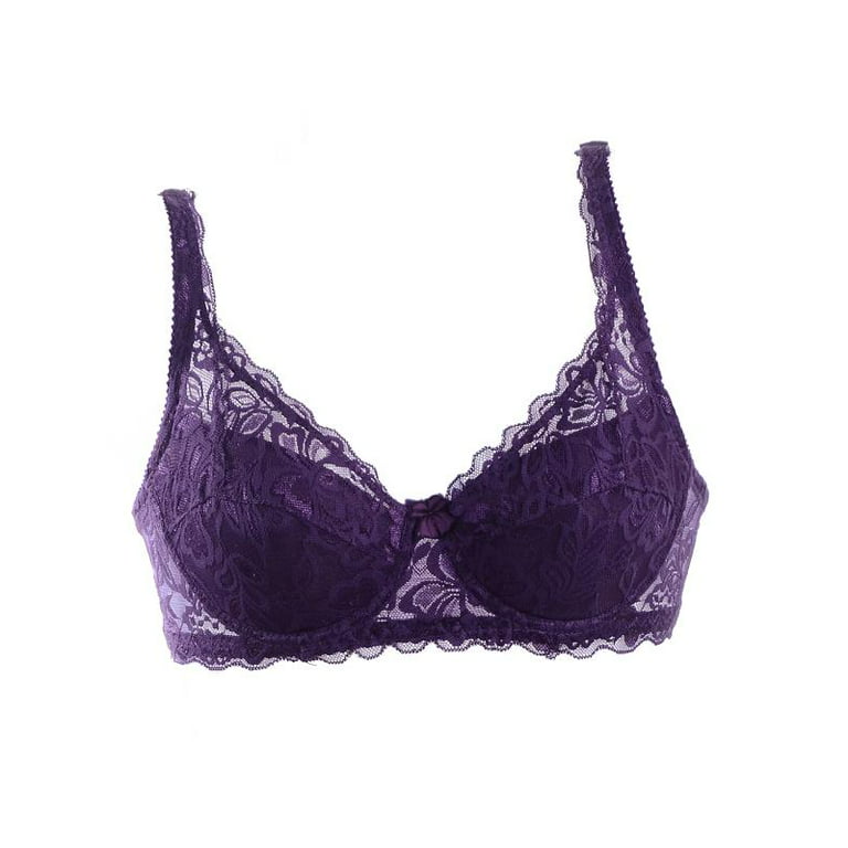 Women Sexy Lace Bra Underwire Push Up Lace Bralettes Padded Lace Bralettes  Bandeau Bra,Cute 3/4 Cover Multi-color Everyday Bra,Adjustable Strap  Comfort Classic Seamless Beauty back Lace Bra,Purple 