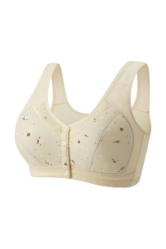 Women Sexy Lace Frongt Button Shaping Cup Adjustable Shoulder Strap Large Size Bra, Breathable Cotton Bralettes for Sensitive Skin, Post-Surgery Bras with Front Zipper