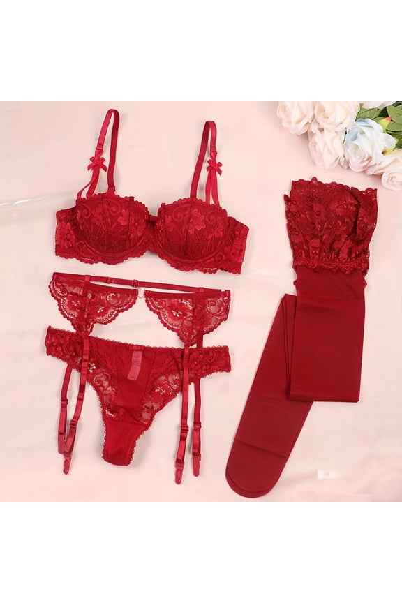 Women Sexy Lace Garter Belt Bra Garter Belt Panties Socks Suspender Belt Set