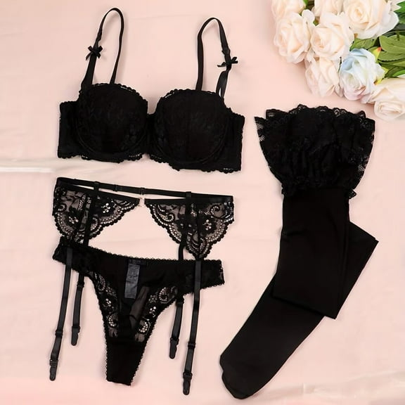 Women Sexy Lace Garter Belt Bra Garter Belt Panties Socks Suspender Belt Set