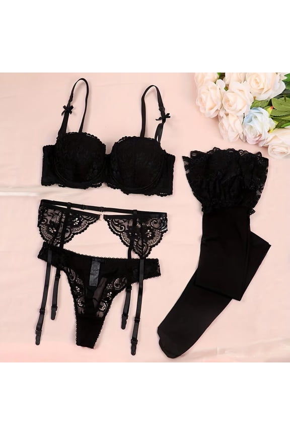 Women Sexy Lace Garter Belt Bra Garter Belt Panties Socks Suspender Belt Set