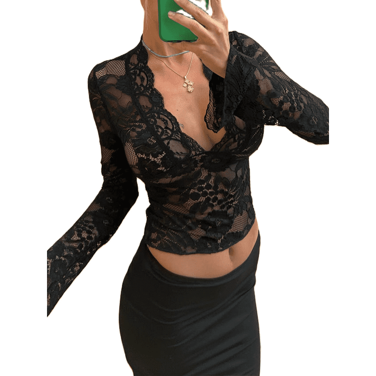 Lace v neck shirt hot sale