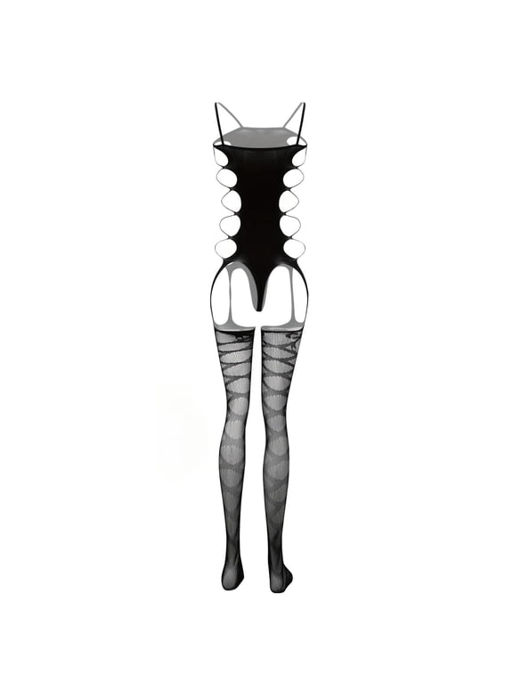 Women Sexy Lingerie stockings Waist exposed suspender stretchable split Black one size