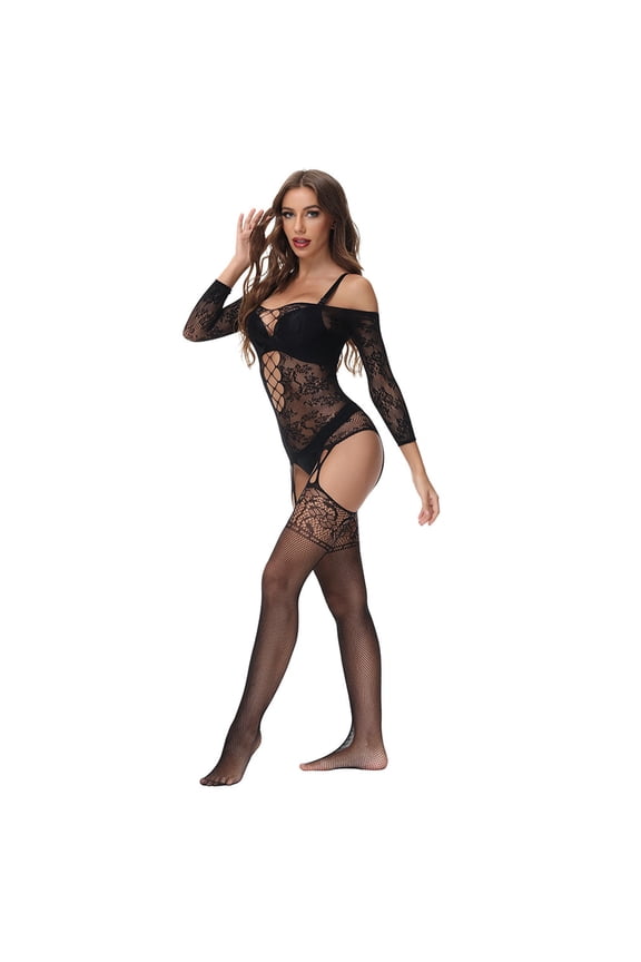 Women Sexy Lingerie Fishnet Tights Bodystocking Mini Top Attached Stockings Women Sexy Lingerie Fishnet Tights Bodystocking Mini Top Attached Stockings