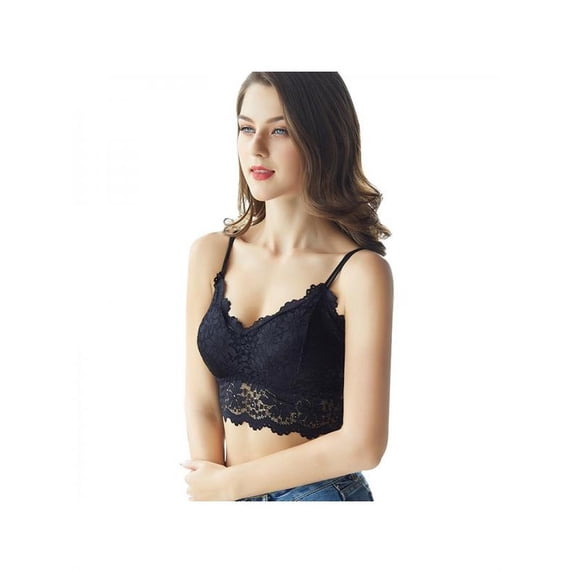 Women Sexy Lingerie Lace V Neck Crochet Bralette Bra Crop Top Cami Padded Tank