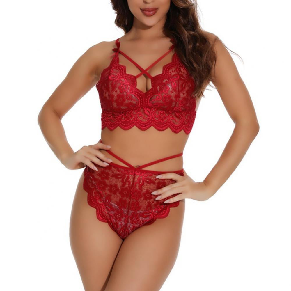 Avidlove Women Floral Lace Bra and Panty Set with mesh Mini Skirt