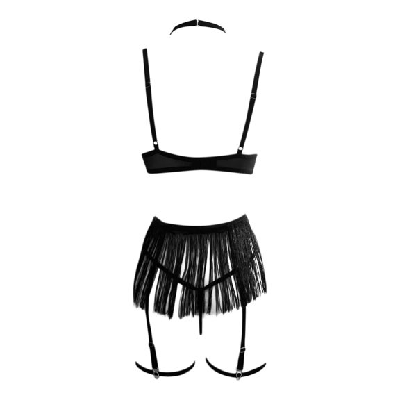 Women Sexy Set Sheer Mesh Bra with Fringe Exotic Underwear for Anniversary Occasions