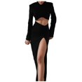thumbnail image 1 of Women Sexy Long Sleeve Neck Cutout Ruched Bodycon Midi Dress - Polyester & Spandex, Ideal for Club & Party Occasions, 1 of 8