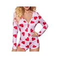thumbnail image 1 of Women Sexy Long Sleeve Short Jumpsuit Valentine's Day Onesie Pajamas Party Button Down V Neck Heart One Piece Rompers, 1 of 6