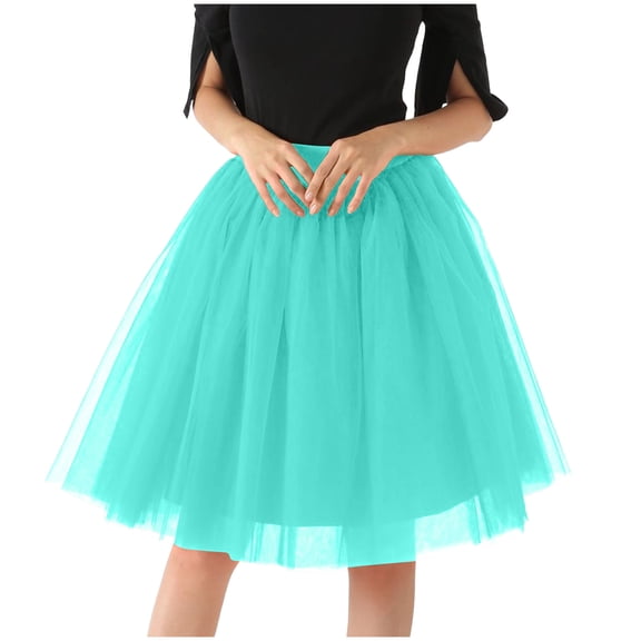 Women Sexy Mesh Tulle Skirts Solid High Waist Tutu Layered Midi Skirts Prom Party Dance Outfits Flowy Pleated Skirts