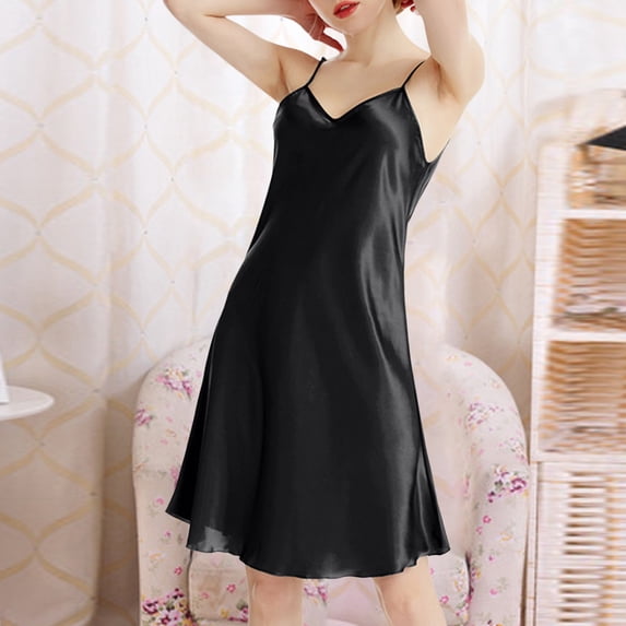 Women Sexy Nightgowns V Neck Breathable Night Dress With Satin Spaghetti Strap Chemise Nightshirt Nightshirt Women plus Size Sleep T Shirts Women Pack Womens Summer Nightgowns Short Sleeve Silk Night