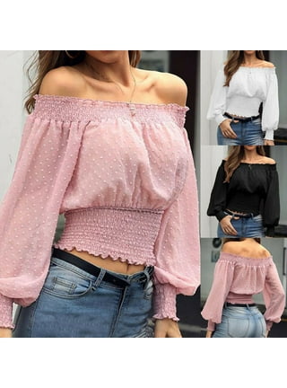 Women Sexy Off Shoulder Crop Tops Ladies Bardot Loose T Shirt Blouse Plus  Size