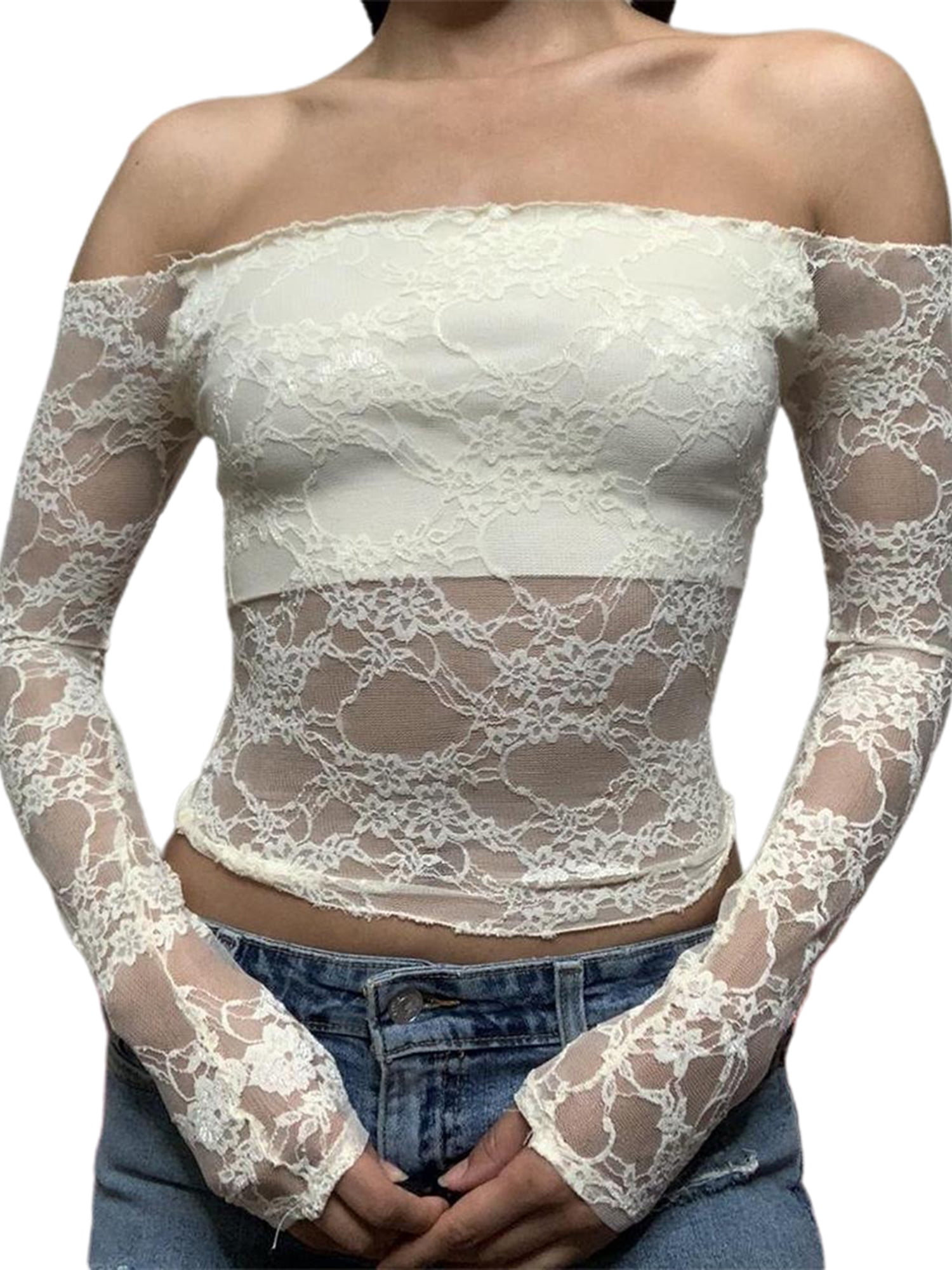 Off the shoulder see through top hotsell