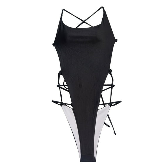 Women Sexy One Piece Swimsuit Criss Cross Back Bathing Suits Cutout Backless Monokini Swimwear Solid Bikini Push-Up