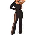 thumbnail image 1 of Women Sexy One Shoulder Bodycon Rhinestone Leg Jumpsuit Wide Leg Split Long Pant Club Romper Overall(BL-2XL), 1 of 7