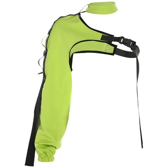 Women Sexy One Shoulder Reflective Crop Tops Choker Adjustable Buckle Long Sleeve Cover Up Irregular T-Shirt Rave Shrugs