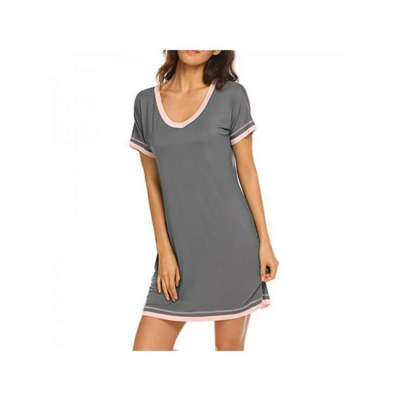 Women Sexy Pajamas Cotton Solid Color Round Neck Short Sleeve Nightdress Clothing