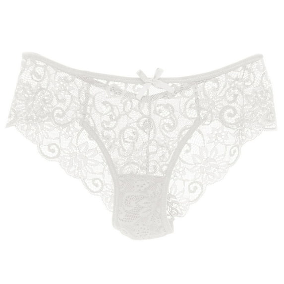 Women Sexy Panties Lace Cutout Hollow Waist Sexy Panties plus Size Underwear for Women White L