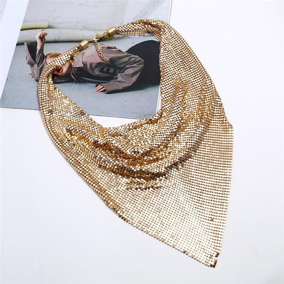 Women Sexy Punk Necklace Alloy Ladies Clavicle Necklace Exaggerate Fashion Sequined Silk Scarf Fish Scale Necklace
